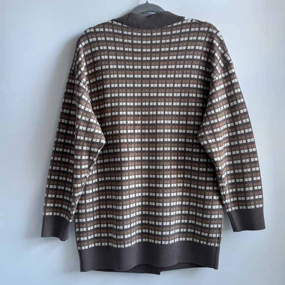 Aritzia Babaton Lacer Merino Wool Cardigan Sweater Brown White Checkered Small - Picture 7 of 17